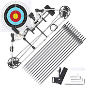 TheLAShop Archery Right Hand Compound Bow Set w/ 12 Carbon Arrows, White Image