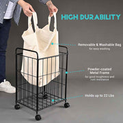 TheLAShop Rolling Laundry Basket Metal Canvas Clothes Hamper Image