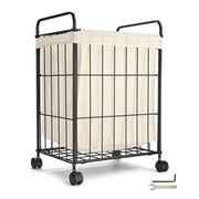 TheLAShop Rolling Laundry Basket Metal Canvas Clothes Hamper Image