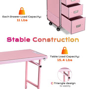 TheLAShop Rolling Makeup Station with Slide Drawers Detachable Pink Image