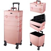 TheLAShop Rose Gold Rolling Makeup Case on Wheels Lockable 4 in 1 Image