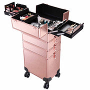 TheLAShop Rose Gold Rolling Makeup Case on Wheels Lockable 4 in 1 Image