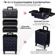 TheLAShop 4 in 1 Rolling Makeup Case on Wheels(4) Cosmetic Case Black Image