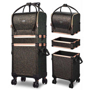 TheLAShop Rolling Makeup Case Hairstylist Case on Wheels, Glittered Black Image