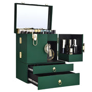 TheLAShop Vintage Makeup Case with Drawers Mirror Forest Green Image