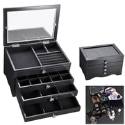 TheLAShop Jewelry Box Storage Ring Earring Necklace Organizer Black/ White, Black Image