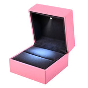 TheLAShop Double-Ring Box with Light for Engagement Wedding Birthday, Pink Image