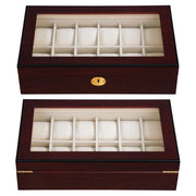 TheLAShop Lockable Watch Display Case 12-Slot Glass Top Wooden Image