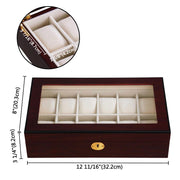 TheLAShop Lockable Watch Display Case 12-Slot Glass Top Wooden Image