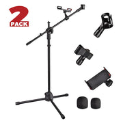 TheLAShop Mic Stand Boom Arm Dual Mic Mounts & Phone Holder 2'8" to 5'11"H, 2ct/pack Image