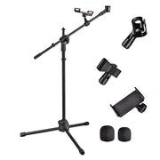 TheLAShop Mic Stand Boom Arm Dual Mic Mounts & Phone Holder 2'8" to 5'11"H, 1ct/pack Image