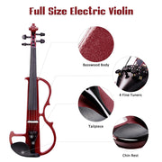 TheLAShop Full Size Electric Violin with Bow Headphone Case & Rosin Image