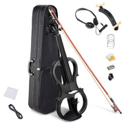 TheLAShop 4/4 Full Size Maple Silent Electric Violin Headphone Set w/ Case, Black Image