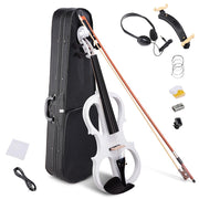 TheLAShop 4/4 Full Size Maple Silent Electric Violin Headphone Set w/ Case, White Image