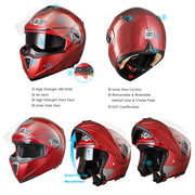 TheLAShop Helmet RUN-M Modular Helmet DOT Full Face Flip up Red Image