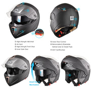 TheLAShop Helmet RUN-M Modular Helmet DOT Full Face Flip up Black Image