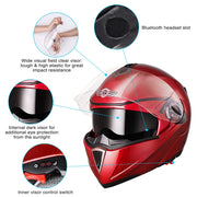 TheLAShop Helmet RUN-M Modular Helmet DOT Full Face Flip up Red Image