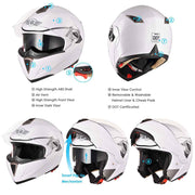 TheLAShop Helmet RUN-M Modular Helmet DOT Full Face Flip up White Image