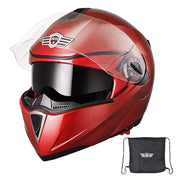 TheLAShop Helmet RUN-M Modular Helmet DOT Full Face Flip up Red Image