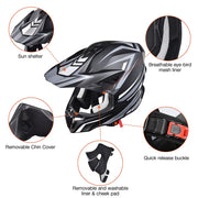 TheLAShop Black DOT Full Face Adult Offroad Helmet MX ATV Dirt Bike S-XL Image