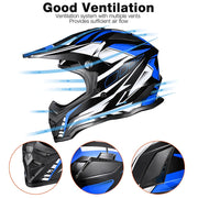 TheLAShop Black Blue Dirt Bike Helmet Full Face DOT Lightweight Image