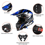 TheLAShop Black Blue Dirt Bike Helmet Full Face DOT Lightweight Image