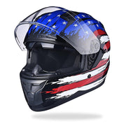 TheLAShop Helmet RUN-F Full Face Helmet Dual Visor DOT US Flag, XL(61-62cm) Image