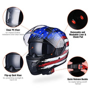 TheLAShop Helmet RUN-F Full Face Helmet Dual Visor DOT US Flag Image