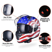 TheLAShop Helmet RUN-F Full Face Helmet Dual Visor DOT Eagle Image