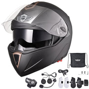 TheLAShop Bluetooth Motorcycle Helmet Black DOT Full Face Image