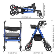 TheLAShop Rollator Aluminum Walker with Seat Back Support 450lbs 8" Casters Image