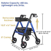 TheLAShop Rollator Aluminum Walker with Seat Back Support 450lbs 8" Casters Image