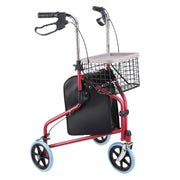 TheLAShop 3-Wheel Folding Walker Rollator w/ Brakes Basket & Pouch, Red Image