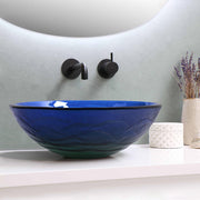 TheLAShop Blue Green Tempered Glass Bathroom Sink Round 17" Image