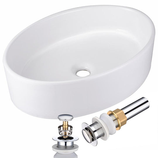 Aquaterior Oval Porcelain Sink with Drain & Tray 19"x14"