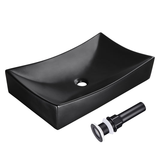 Aquaterior Black Rectangle Vessel Sink with Popup Drain 26x16"