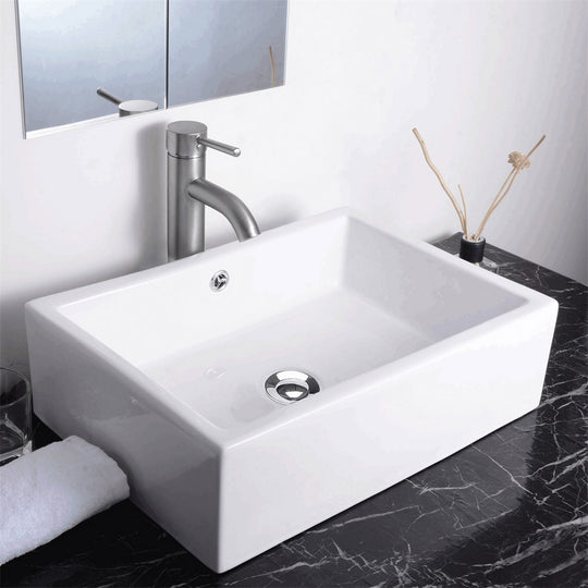 Aquaterior 20"x14" Rectangle Porcelain Vessel Sink Overflow & Drain