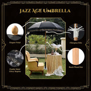 TheLAShop 6 ft 8-Rib Wood Porch Umbrella Tilt Jazz Age, Black Sequin Image